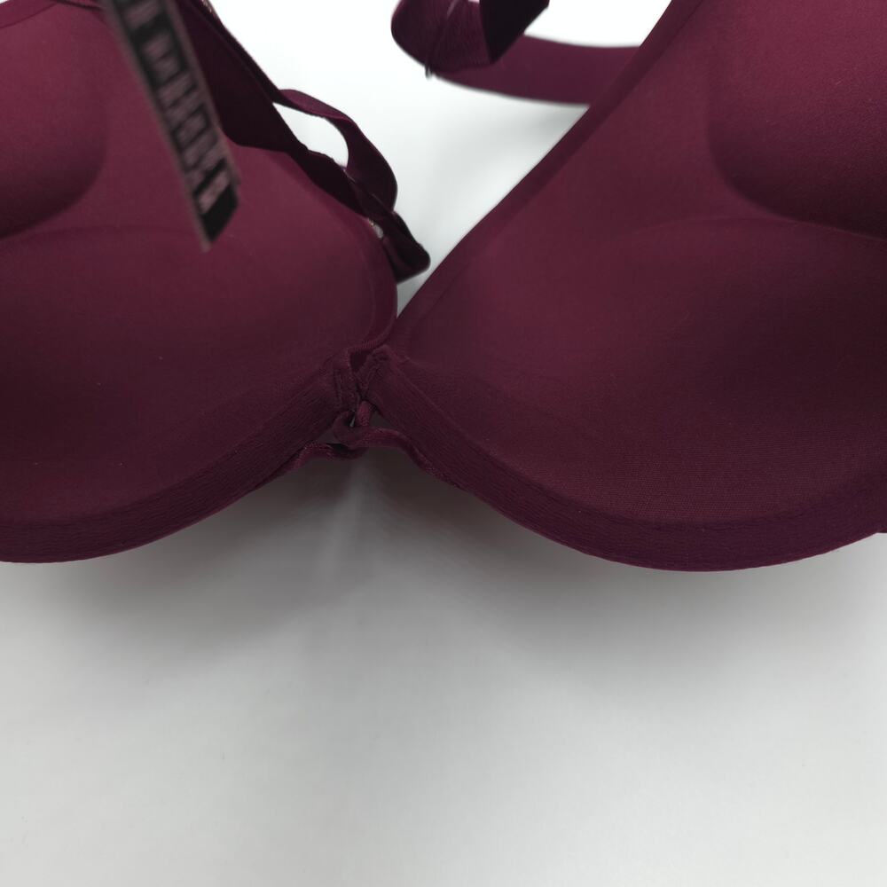 Victoria's Secret Bombshell Logo Shine Strap Add-2-Cups Push-Up Bra in Wine 36C - Picture 7 of 9
